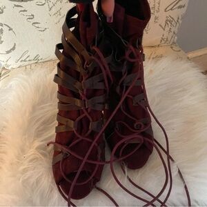 Zara Burgundy Strappy Heeled Boots
